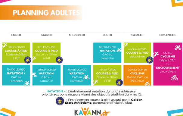 Planning d'entraînements - section Adultes