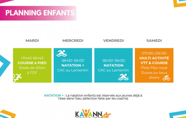 Planning d'entraînements - section Enfants
