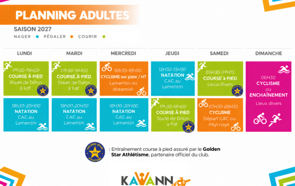 Planning d'entraînements - section Adultes 2027